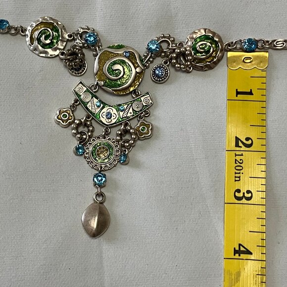 Art Deco-styled Blue/Silver Tone Fashion Costume Necklace & Earring Set - Picture 8 of 10